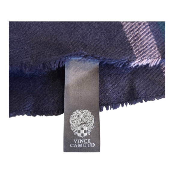 Vince Camuto Navy and Green, Purple Plaid Scarf - Picture 2 of 4